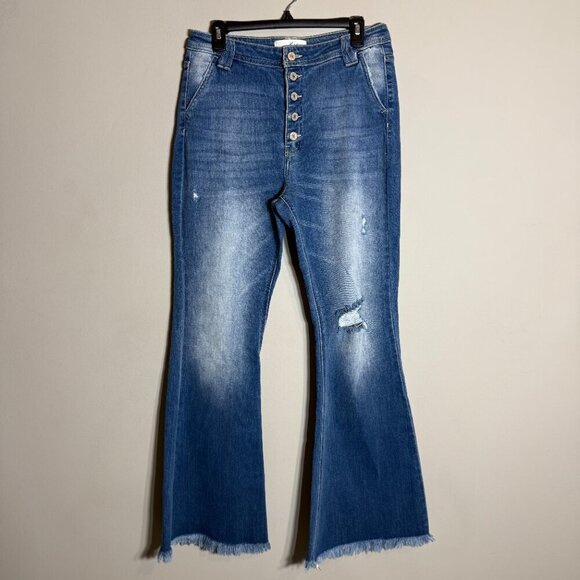 NWOT Kancan Sian High Rise Flare Denim Jeans Women's 29 Blue Medium Wash Stretch - Picture 5 of 15